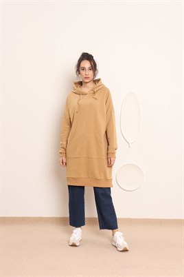 Fermuar Detaylı Kapüşonlu Sweatshirt