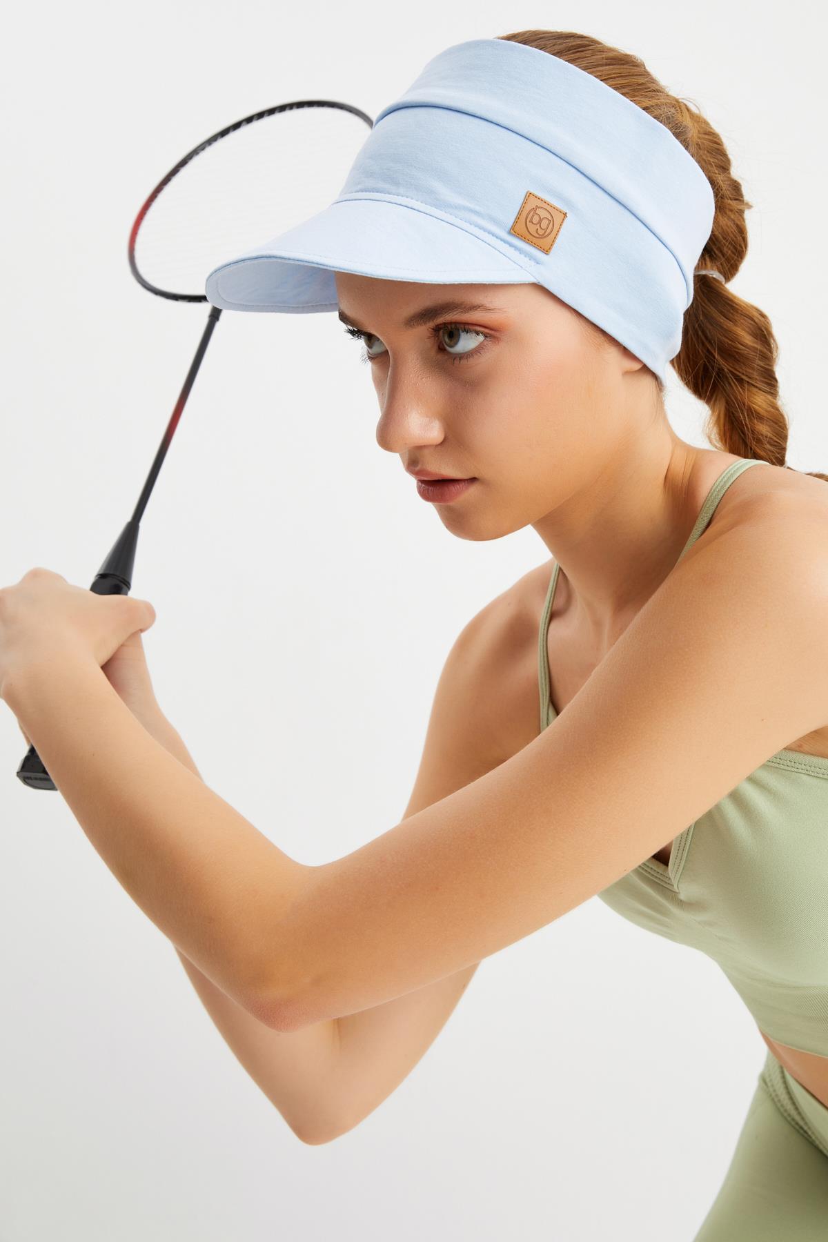 Kadın Buz Mavi UV Korumalı Katlanır Üstü Açık Yumuşak Siperli %100 Pamuklu  Penye Tenis Vizör Şapka