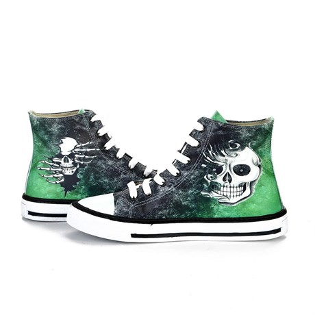 7204 Yeşil Siyah Beyaz Unisex Günlük Yürüyüş Kuru Kafa Sneakers Ayakkabı
