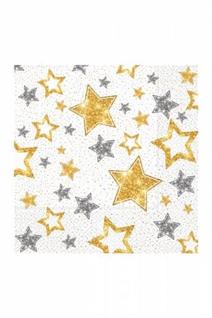 Gold Yıldızlar Beyaz Kağıt Peçete