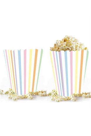 Makaron Renkler Çizgili Mısır Popcorn Kutusu 8 Adet