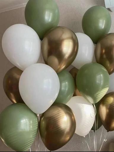 Retro Adaçayı Gold Beyaz Balon Demeti 30 lu Parti Seti