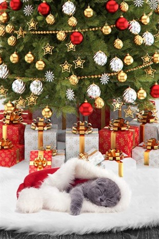 Yılbaşı Lüks Gold Varaklı Peluş Çam Ağacı Altlığı Krem Renk Noel Ağaç Altı Örtüsü 100 cm