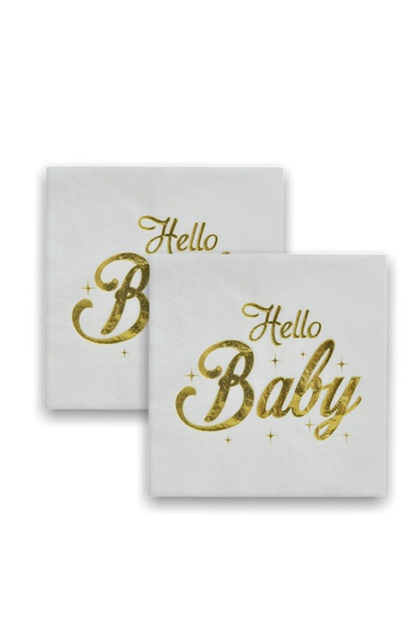 Baby Shower Hello Baby Gold Baskılı Peçete 16 lı | Partifabrik.com