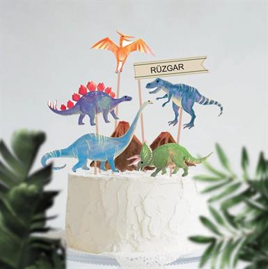 Dinozor Partisi Temalı Pasta Süsü Seti 7 Parça