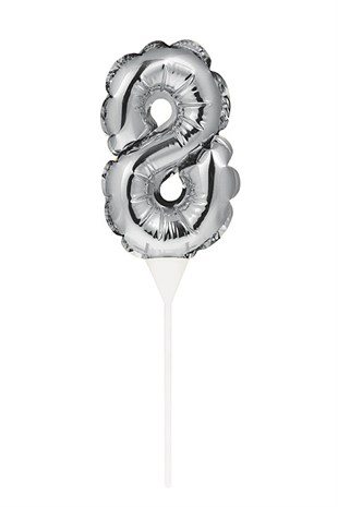 Rakam Balon Çubuklu Gümüş Renk 20 cm 8