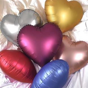 Satin Mat Gri Taş Rengi Kalp Folyo Balon 40 cm
