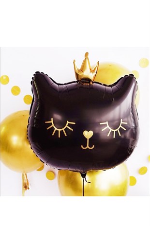 Siyah Gold Renk Sevimli Kedi Şekilli Folyo Balon 66 cm 