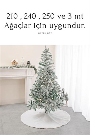 Yılbaşı Lüks Gold Varaklı Peluş Çam Ağacı Altlığı Krem Renk Noel Ağaç Altı Örtüsü 100 cm