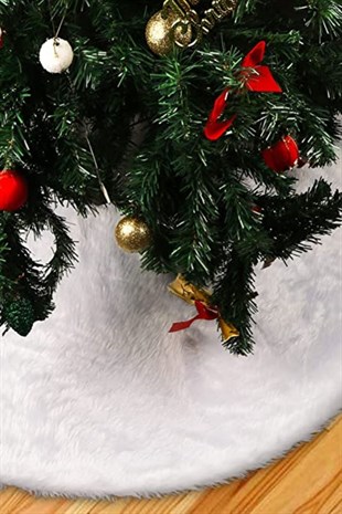 Yılbaşı Lüks Peluş Çam Ağacı Altlığı Krem Renk Noel Ağaç Altı Örtüsü 120 cm