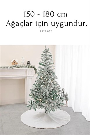 Yılbaşı Lüks Peluş Çam Ağacı Altlığı Krem Renk Noel Ağaç Altı Örtüsü 100 cm