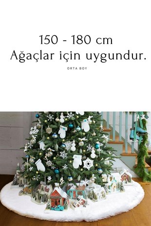 Yılbaşı Lüks Peluş Çam Ağacı Altlığı Krem Renk Noel Ağaç Altı Örtüsü 100 cm