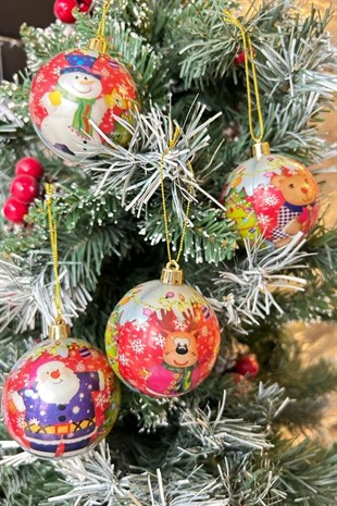 Yılbaşı Noel Temalı Top Ağaç Süsü 6 cm 4 lü