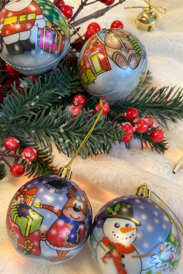 Yılbaşı Noel Temalı Top Ağaç Süsü Mavi 6 cm 4 lü