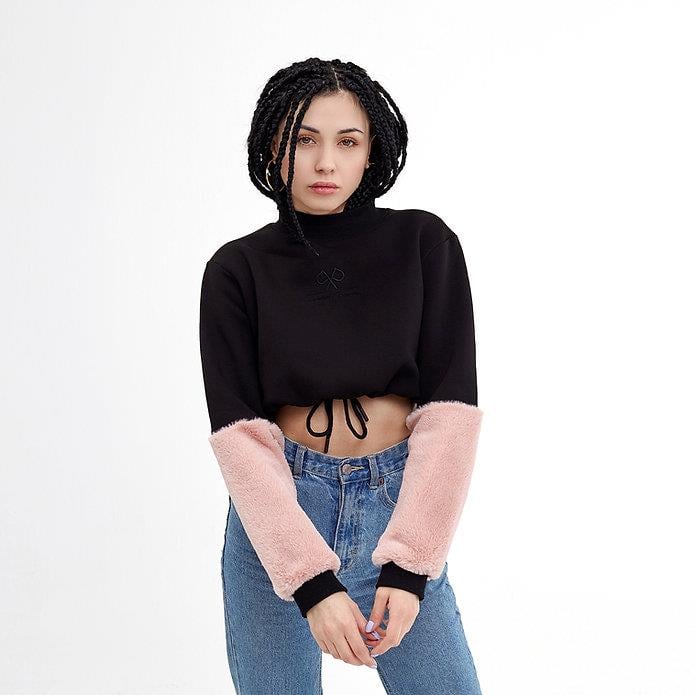  Polypop Rabbit Pudra Pembe-Siyah Crop Sweatshirt 