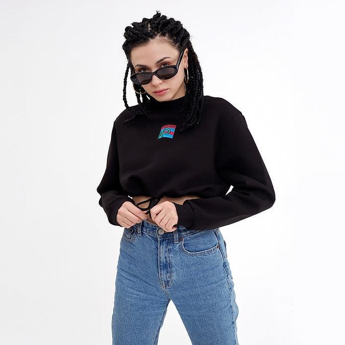 Polypop Square Logo Crop Sweatshirt Siyah 