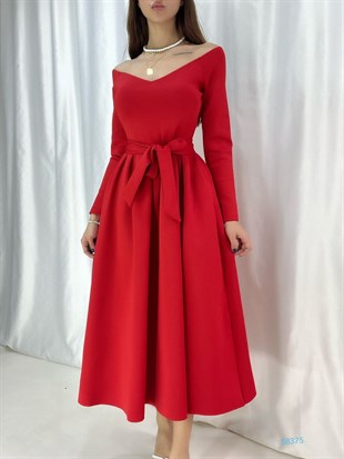 Kırmızı Madonna Yaka Elbise 2780