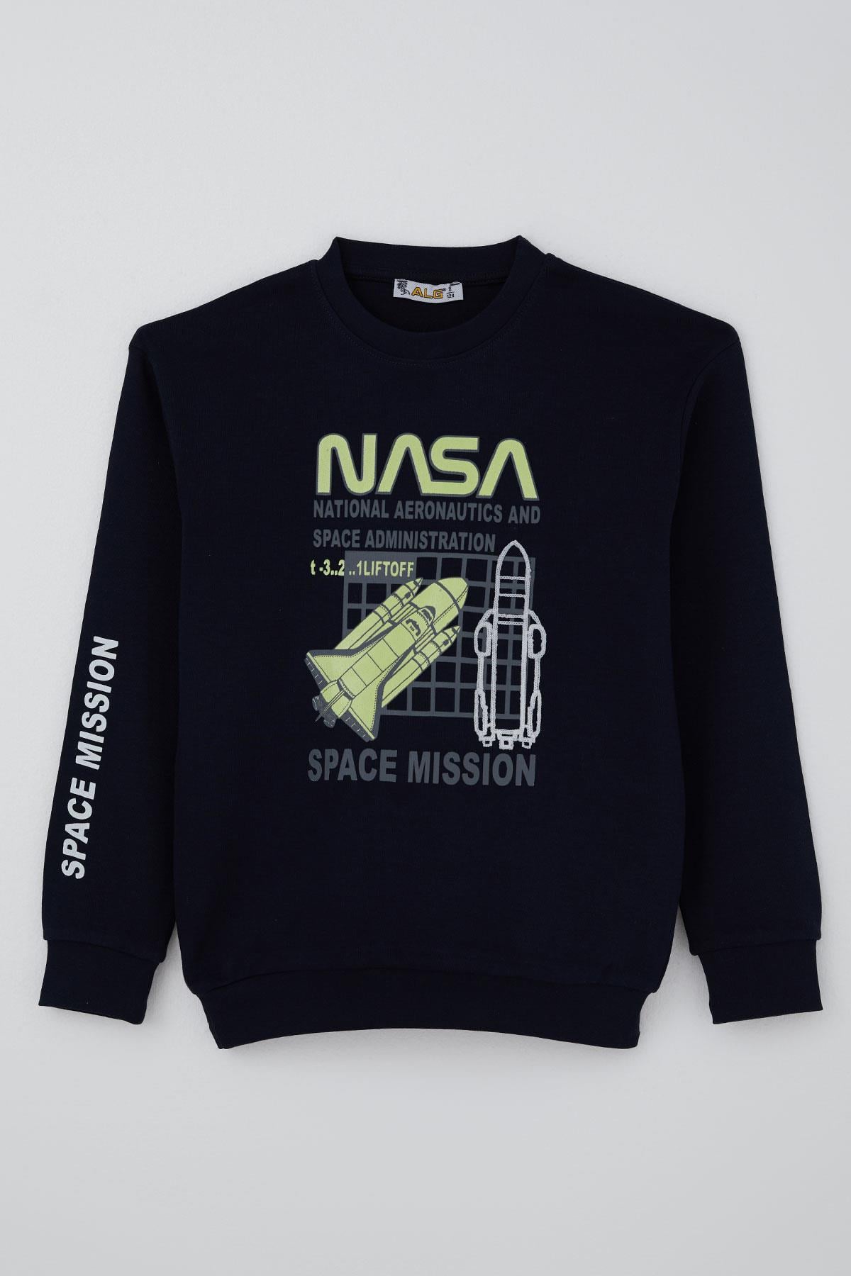 Alg Erkek Çocuk Sweatshirt Uzay Mekiği Nakışlı Lacivert (6-9 Yaş)