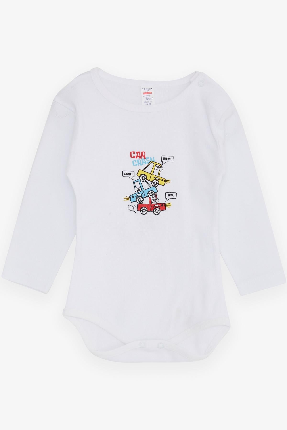 Breeze Erkek Bebek Çıtçıtlı Body Araba Baskılı Beyaz (9 Ay-3 Yaş)