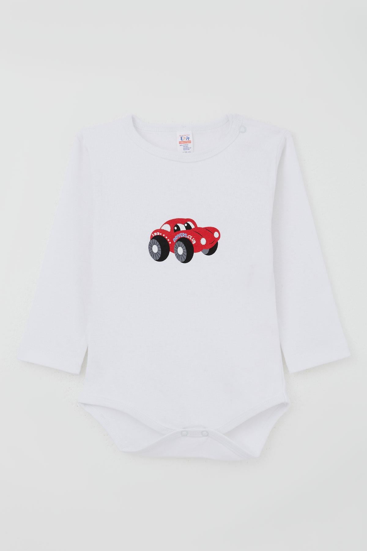 Breeze Erkek Bebek Çıtçıtlı Body Araba Baskılı Beyaz (9 Ay-3 Yaş)