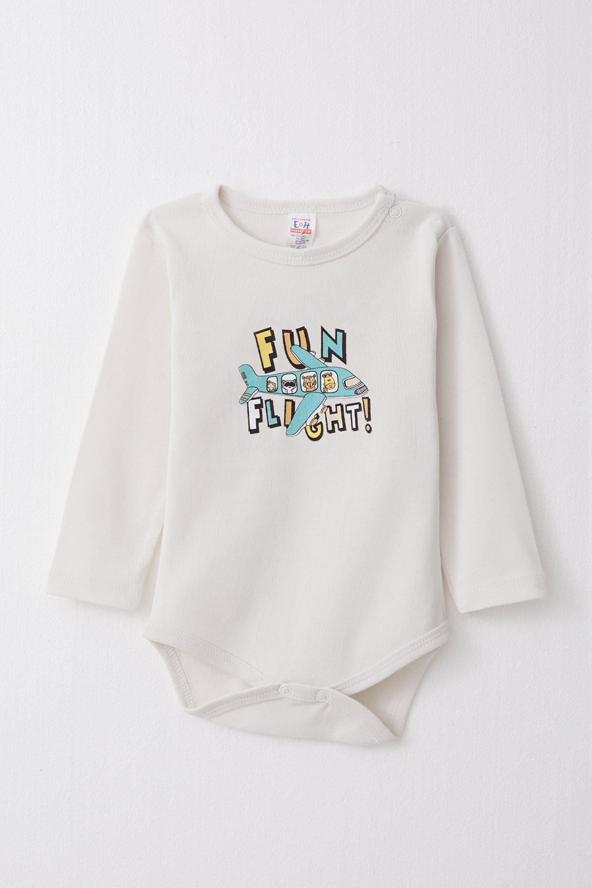 Breeze Erkek Bebek Çıtçıtlı Body Pilot Hayvancıklar Baskılı Kırık Beyaz (9 Ay-2 Yaş)