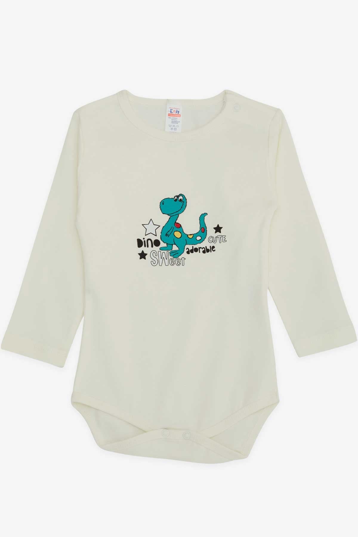 Breeze Erkek Bebek Çıtçıtlı Body Sevimli Dinozor Baskılı Ekru (9 Ay-3 Yaş)
