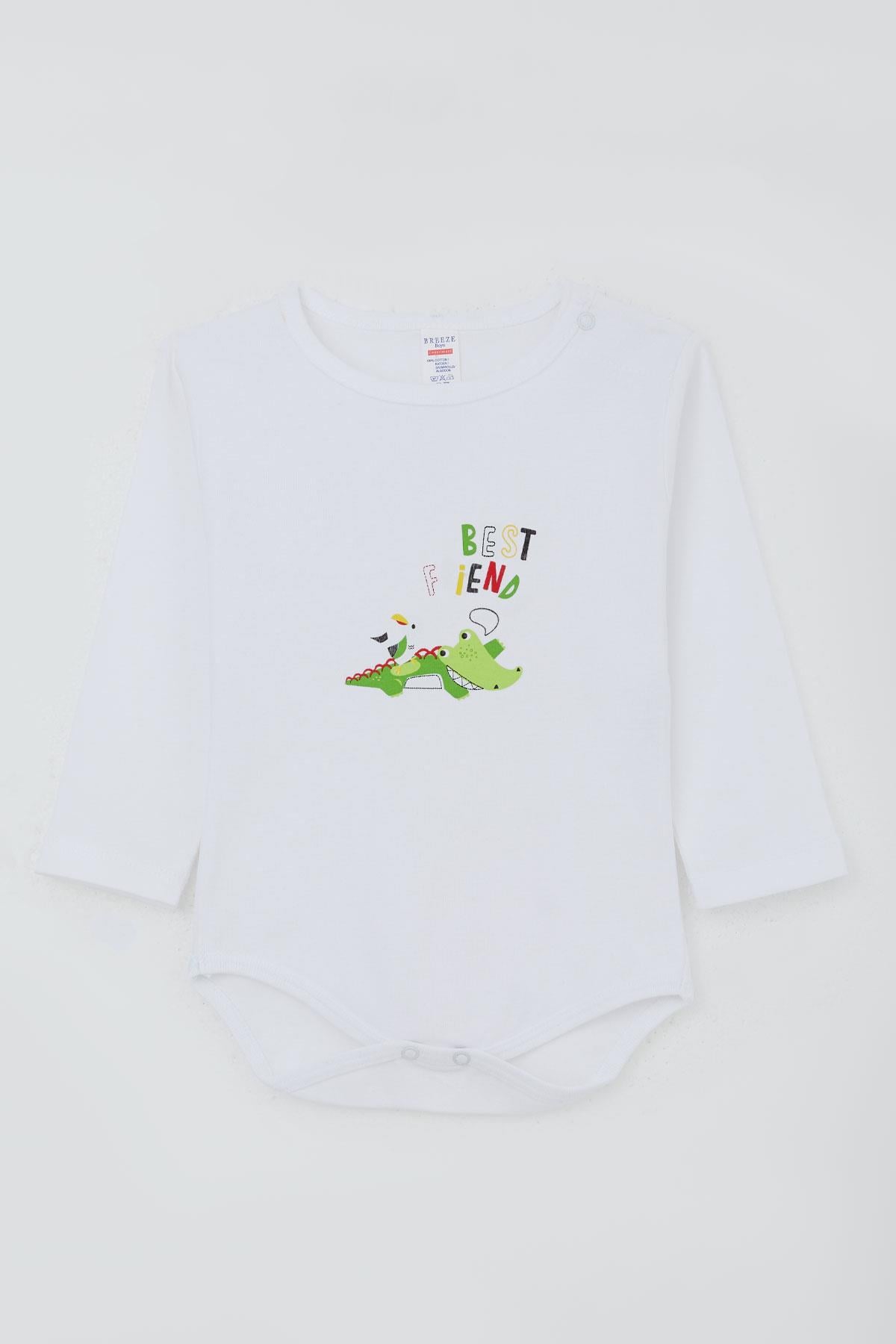 Breeze Erkek Bebek Çıtçıtlı Body Timsah Baskılı Beyaz (9 Ay-3 Yaş)