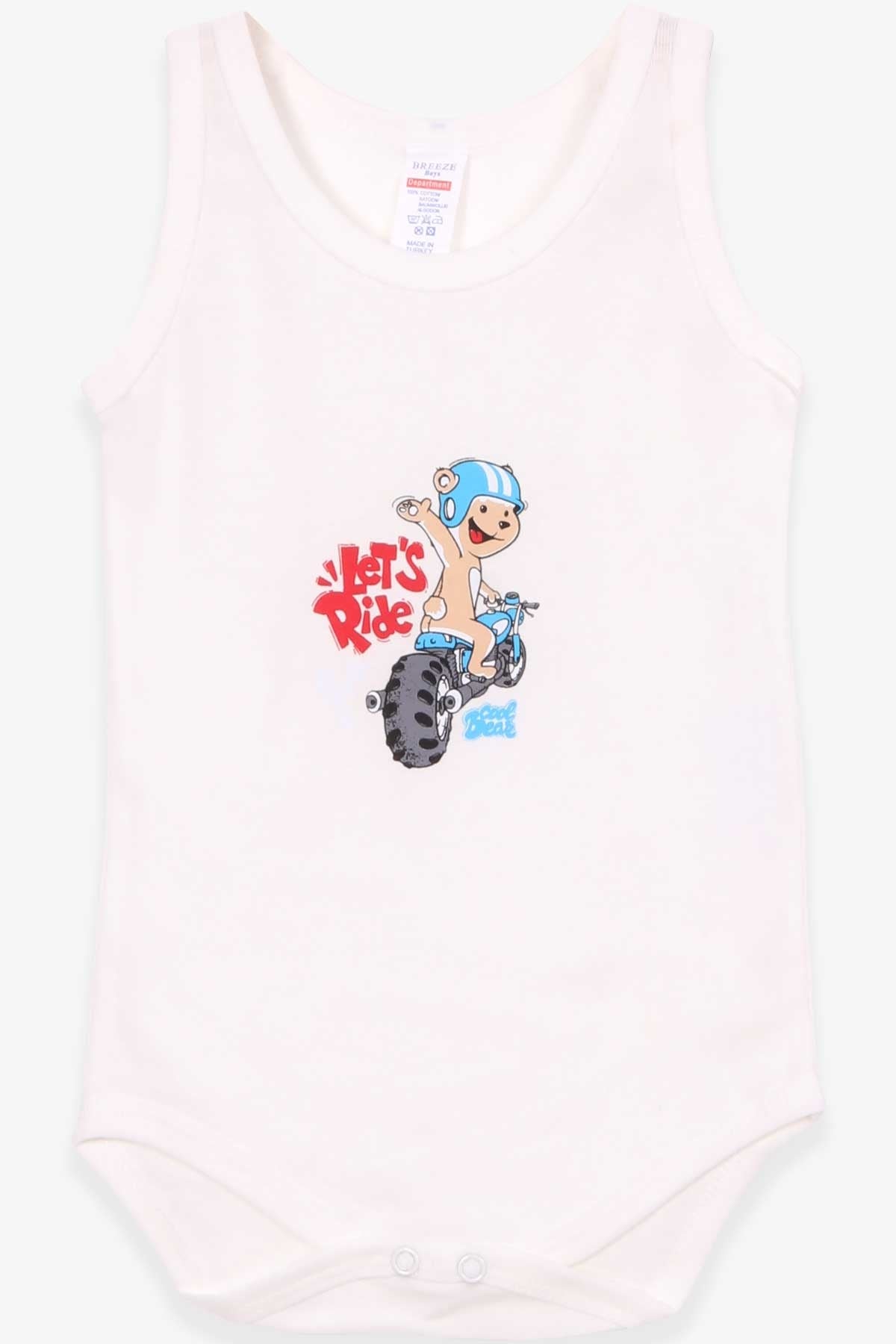 Breeze Erkek Bebek Çıtçıtlı Body Yarışçı Ayıcık Baskılı Ekru (9 Ay-3 Yaş)