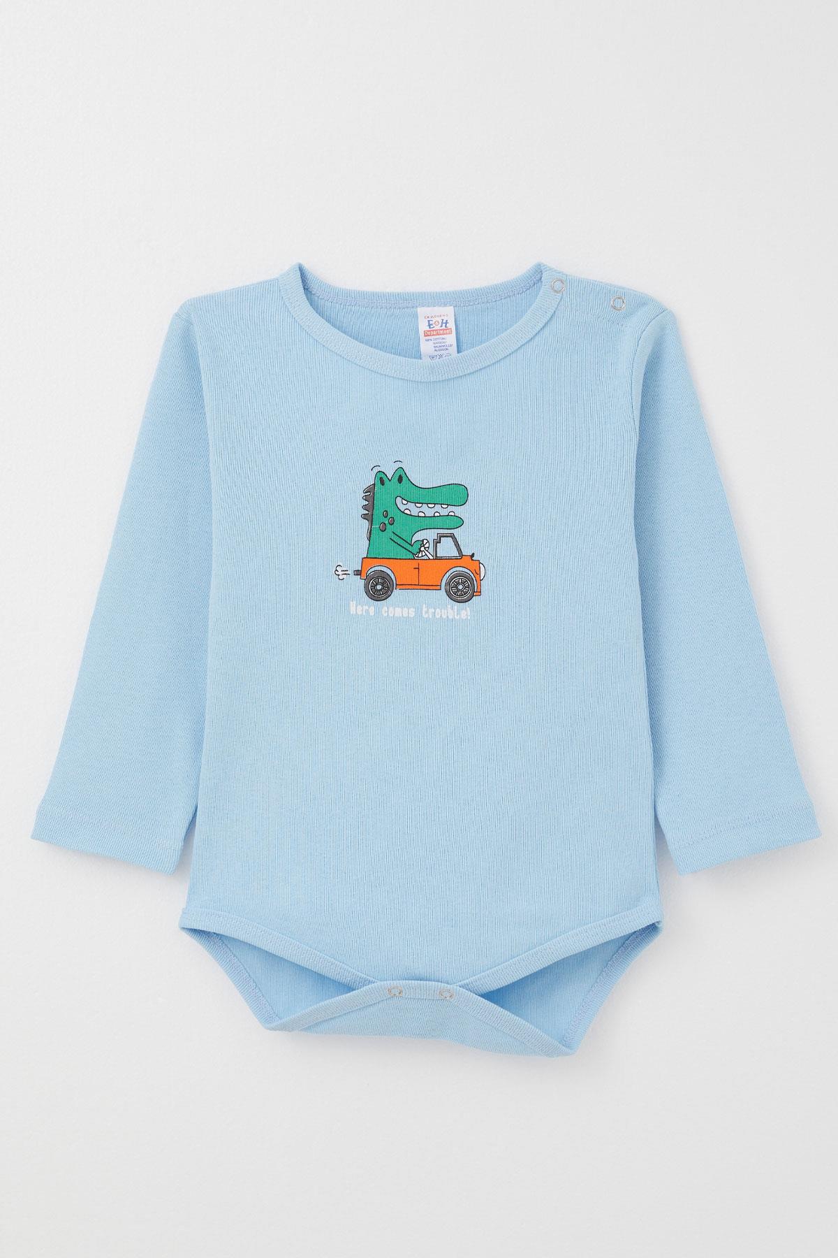 Breeze  Erkek Bebek Çıtçıtlı Zıbın Body Şoför Timsahcık Baskılı Mavi (9 Ay-3 Yaş)