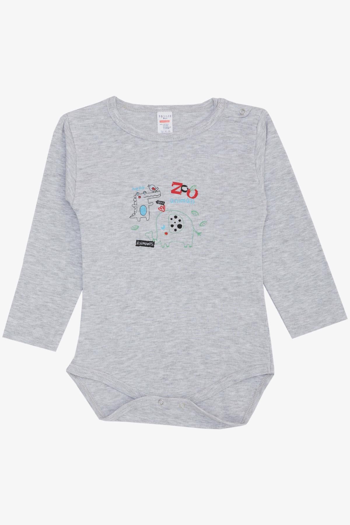 Breeze Erkek Bebek Çıtçıtlı Zıbın Body Hayvanat Bahçesi Dost Hayvanlar Baskılı Açık Gri Melanj (9 Ay-3 Yaş)