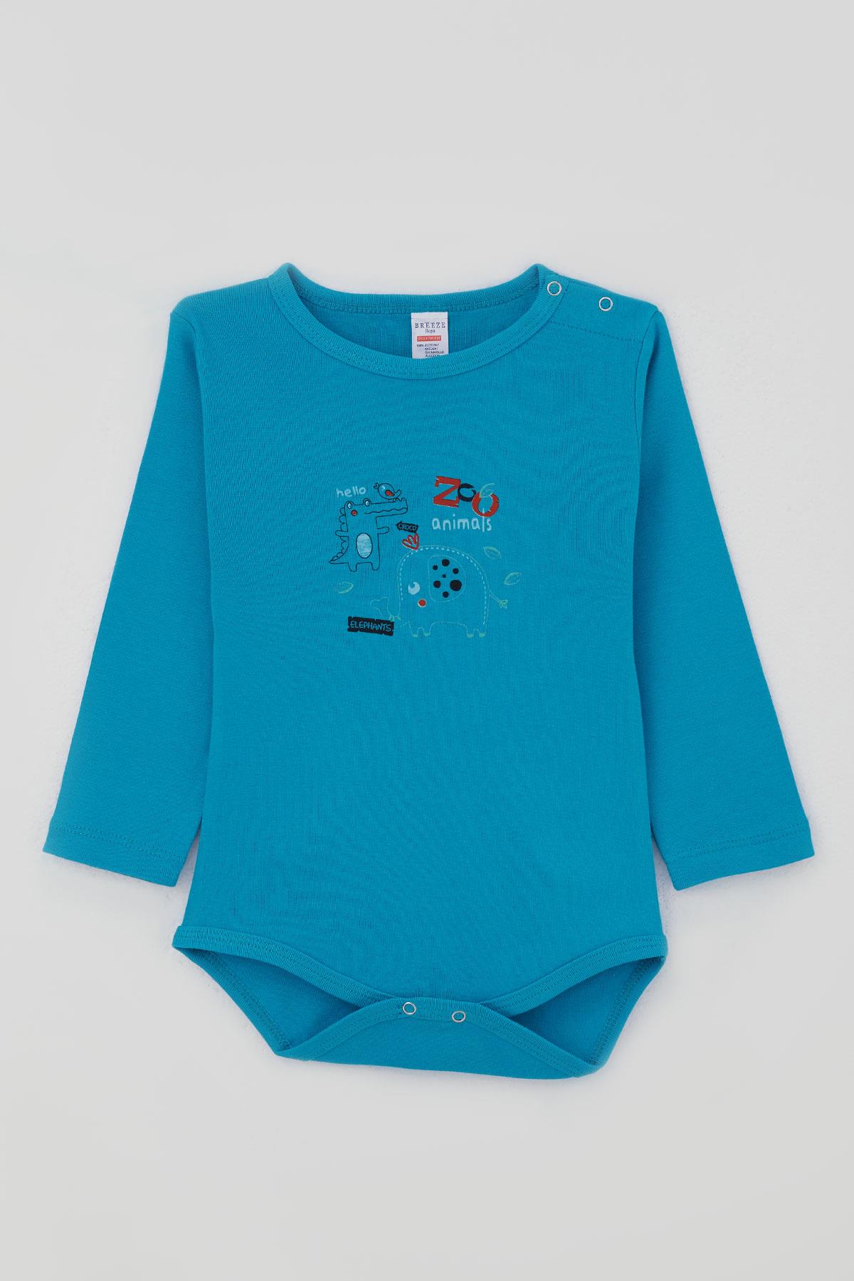 Breeze Erkek Bebek Çıtçıtlı Zıbın Body Hayvanat Bahçesi Dost Hayvanlar Baskılı Mavi (9 Ay-3 Yaş)