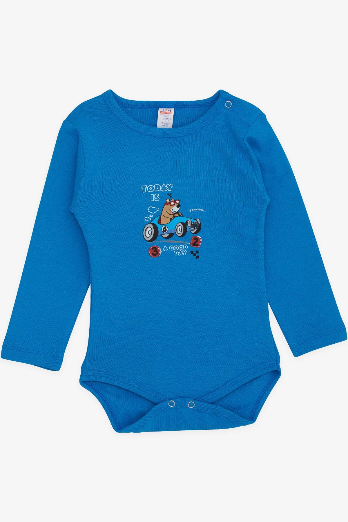 Breeze Erkek Bebek Çıtçıtlı Zıbın Body Havalı Ayıcık Baskılı Saks Mavisi (9 Ay-3 Yaş)