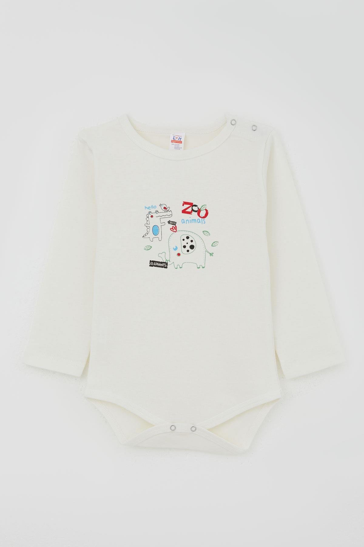 Breeze Erkek Bebek Çıtçıtlı Zıbın Body Hayvanat Bahçesi Dost Hayvanlar Baskılı Ekru (9 Ay-3 Yaş)