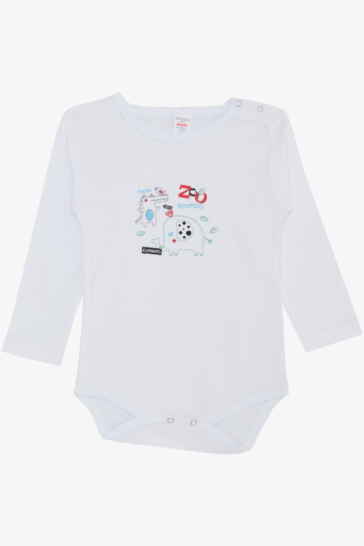 Breeze Erkek Bebek Çıtçıtlı Zıbın Body Hayvanat Bahçesi Dost Hayvanlar Baskılı Beyaz (9 Ay-3 Yaş)