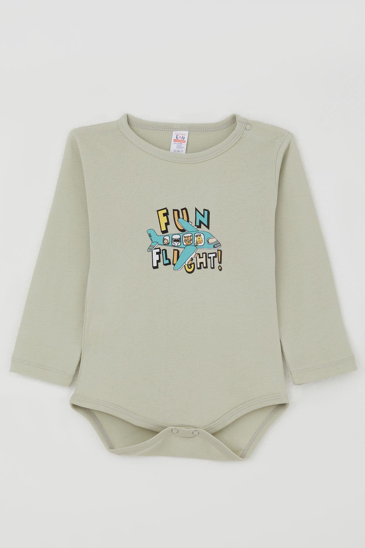 Breeze Erkek Bebek Çıtçıtlı Zıbın Body Pilot Hayvancıklar Baskılı Su Yeşili (9 Ay-2 Yaş)