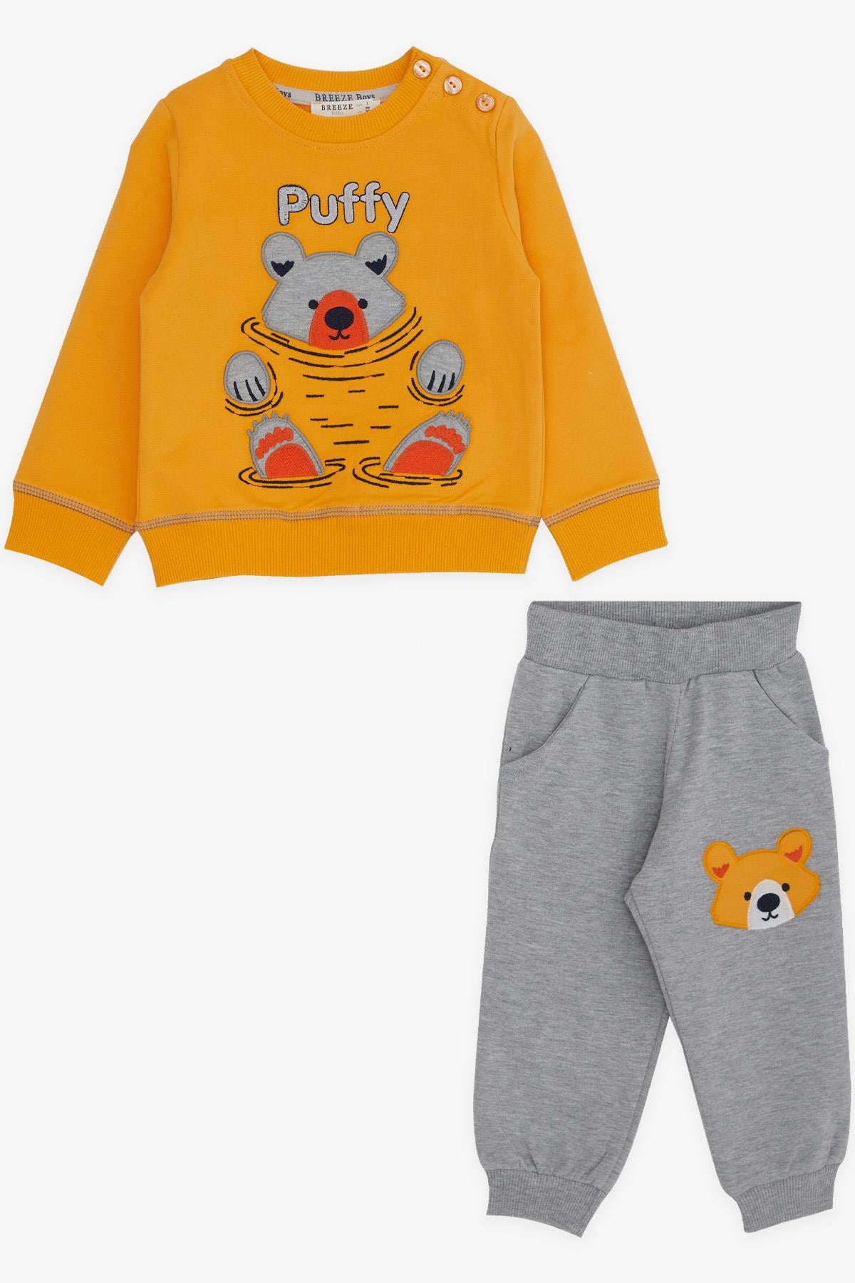 Breeze Erkek Bebek Eşofman Takımı Ayıcıklı Hardal Sarı (9 Ay-2 Yaş)