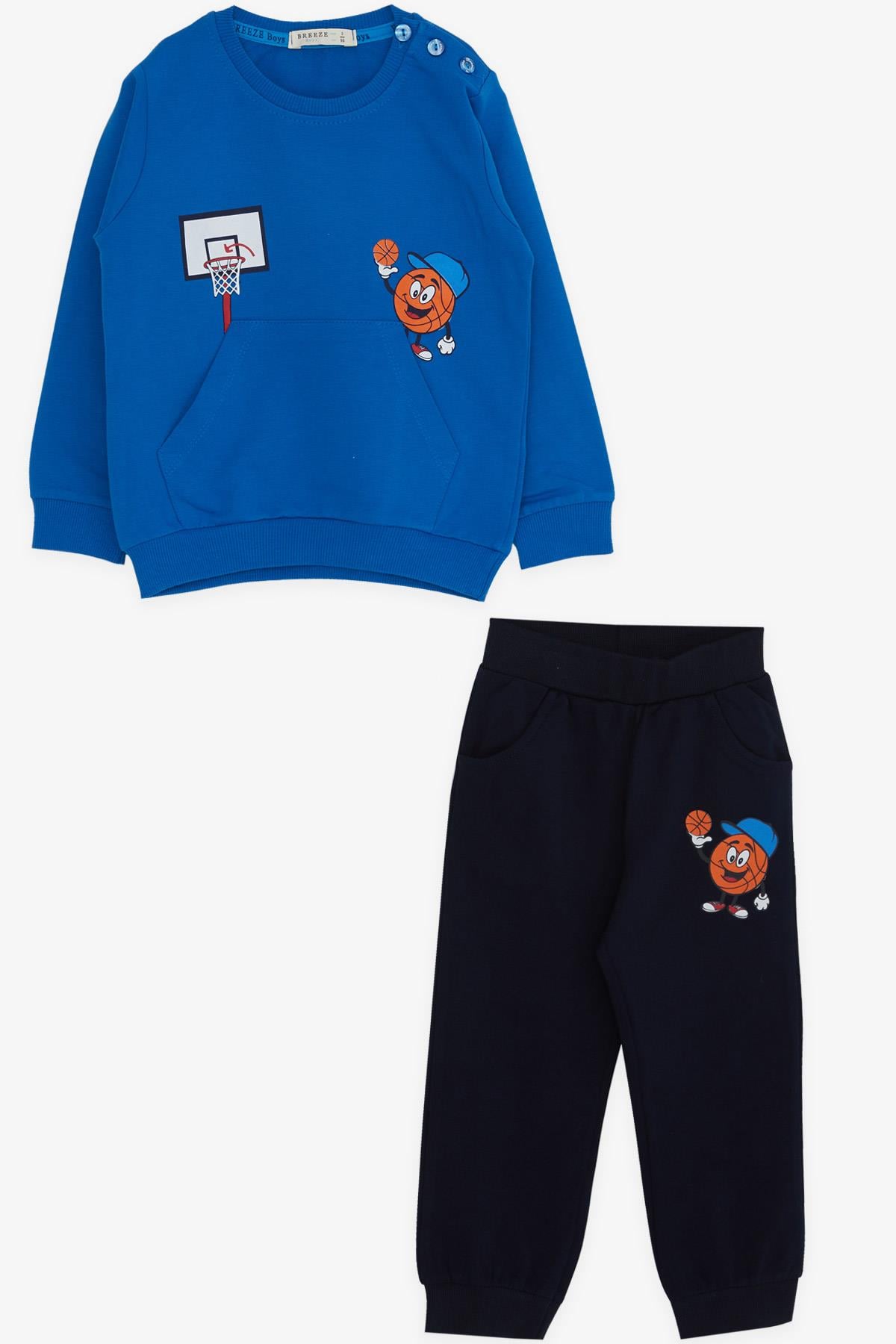 Breeze Erkek Bebek Eşofman Takımı Baskılı Saks Mavisi (9 Ay-3 Yaş)
