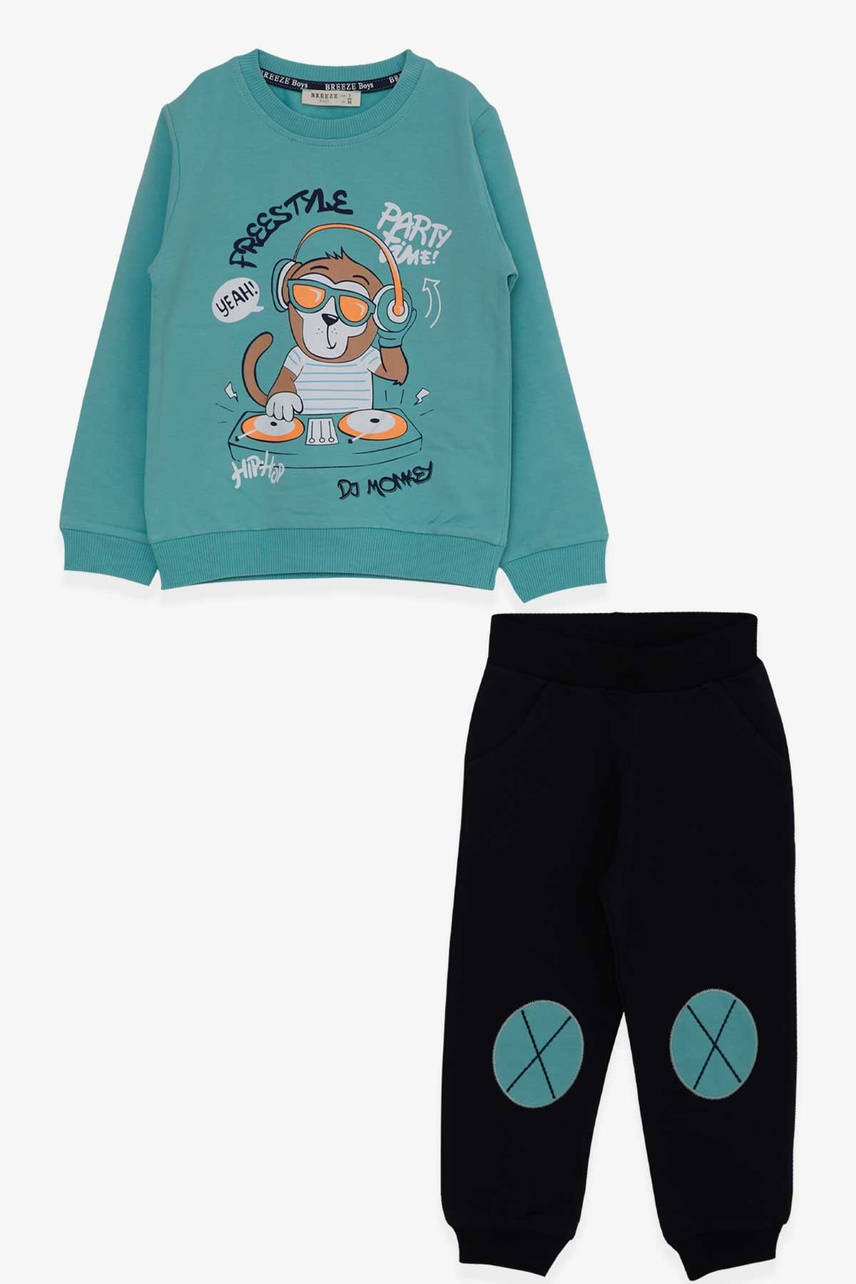 Breeze Erkek Bebek Eşofman Takımı Dj Maymun Baskılı Mint Yeşili (1.5-5 Yaş)