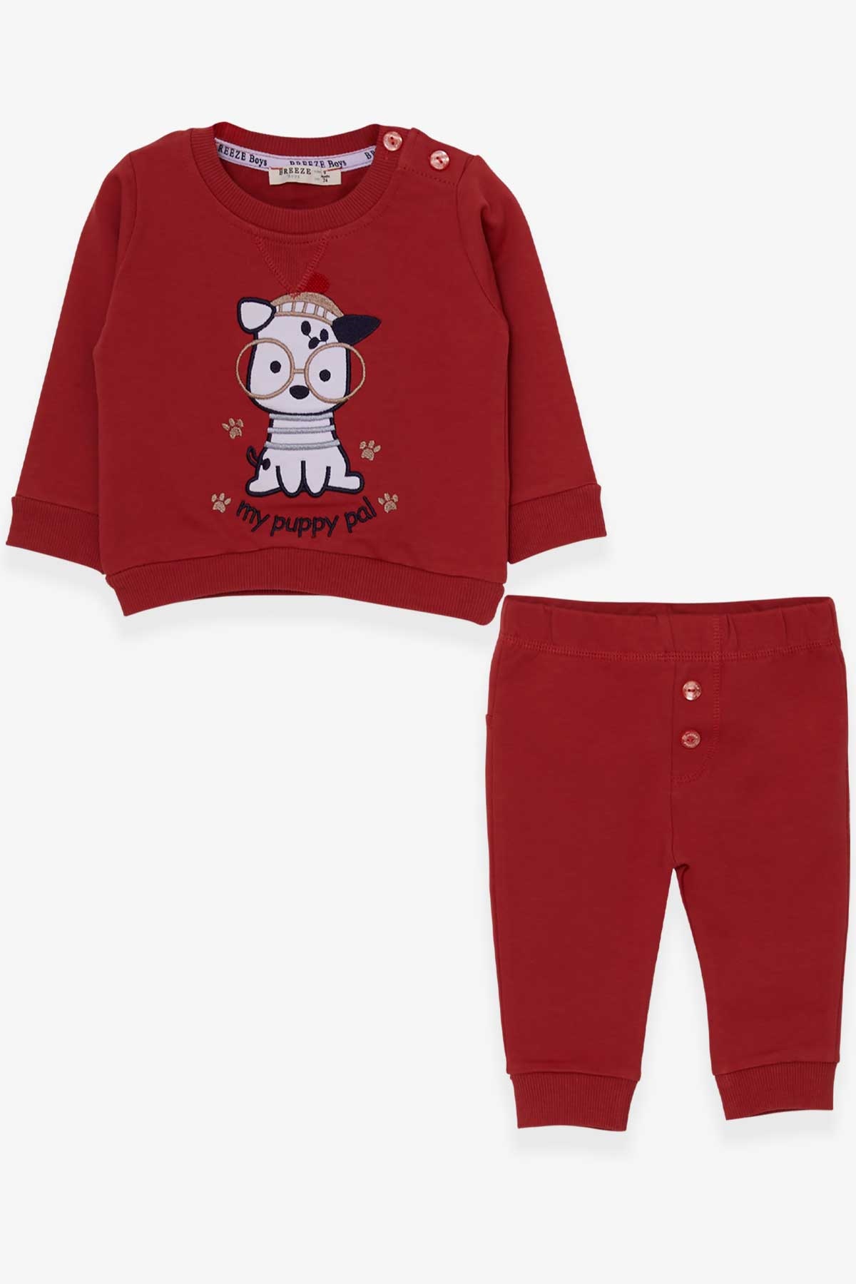 Breeze Erkek Bebek Eşofman Takımı Gözlüklü Köpek Nakışlı Kiremit (9 Ay-3 Yaş)