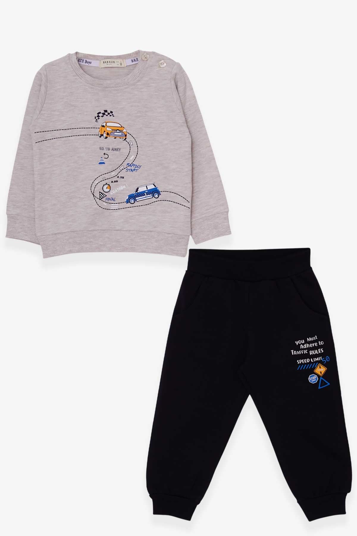 Breeze Erkek Bebek Eşofman Takımı Yarış Temalı Bej Melanj (9 Ay-3 Yaş)