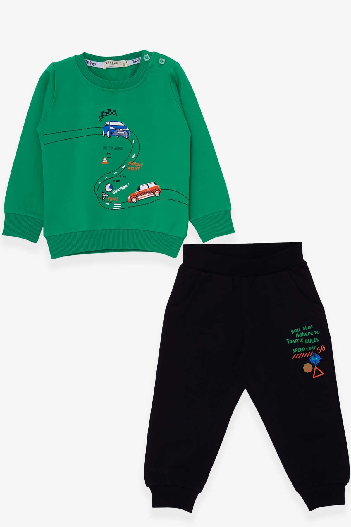 Breeze Erkek Bebek Eşofman Takımı Yarış Temalı Yeşil (9 Ay-3 Yaş)