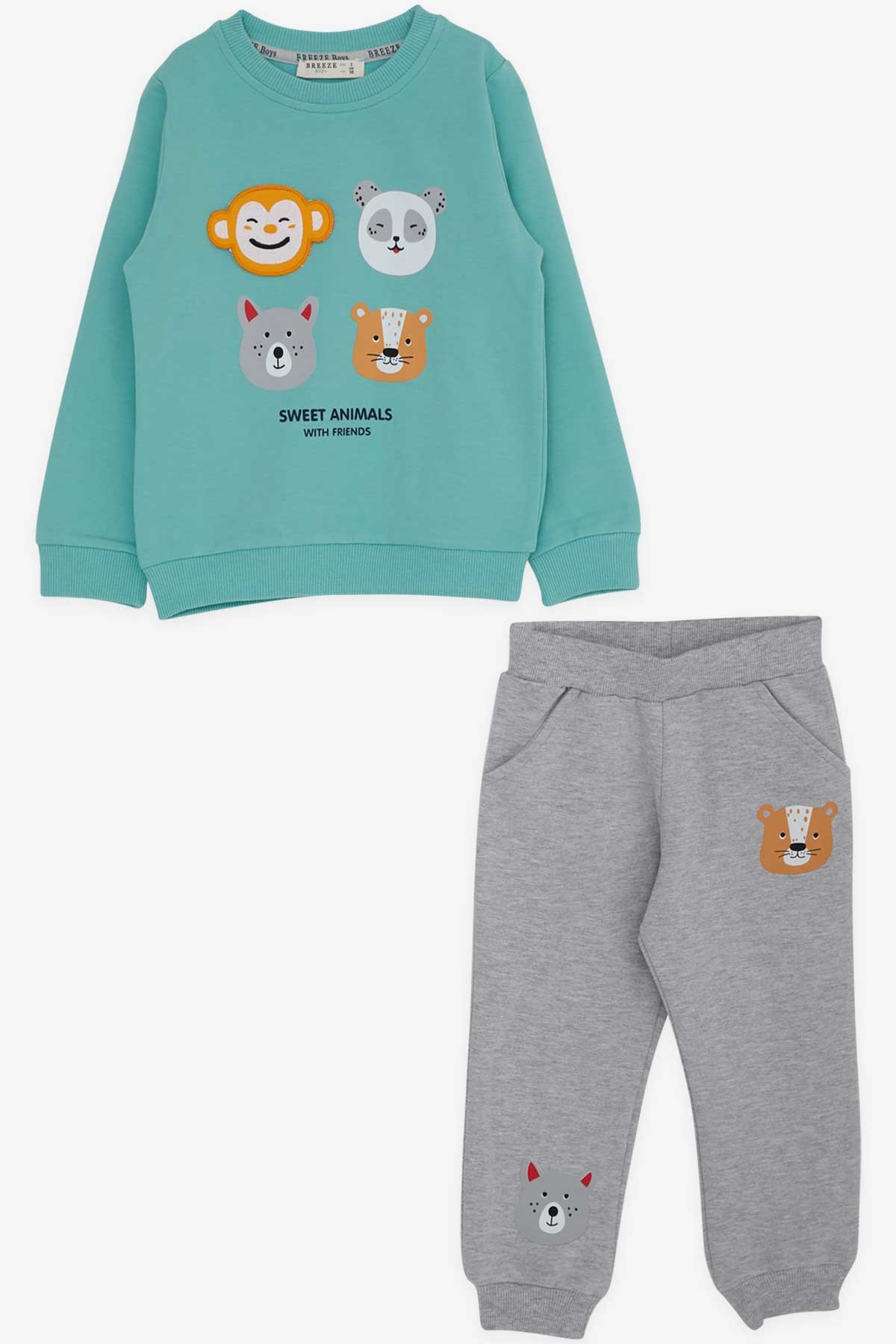 Breeze Erkek Bebek Eşofman Takımı Yüzü Hareketli Su Yeşili (9 Ay-3 Yaş)