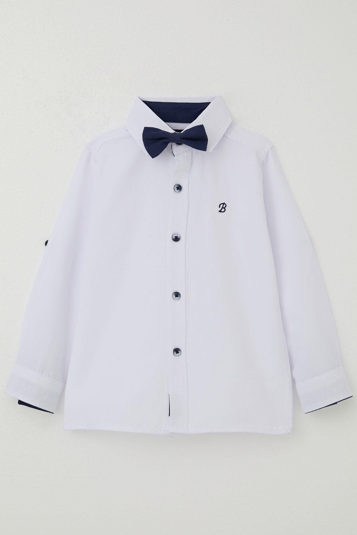 Breeze Erkek Bebek Gömlek Düğmeli Papyonlu Beyaz (9 Ay-3 Yaş)