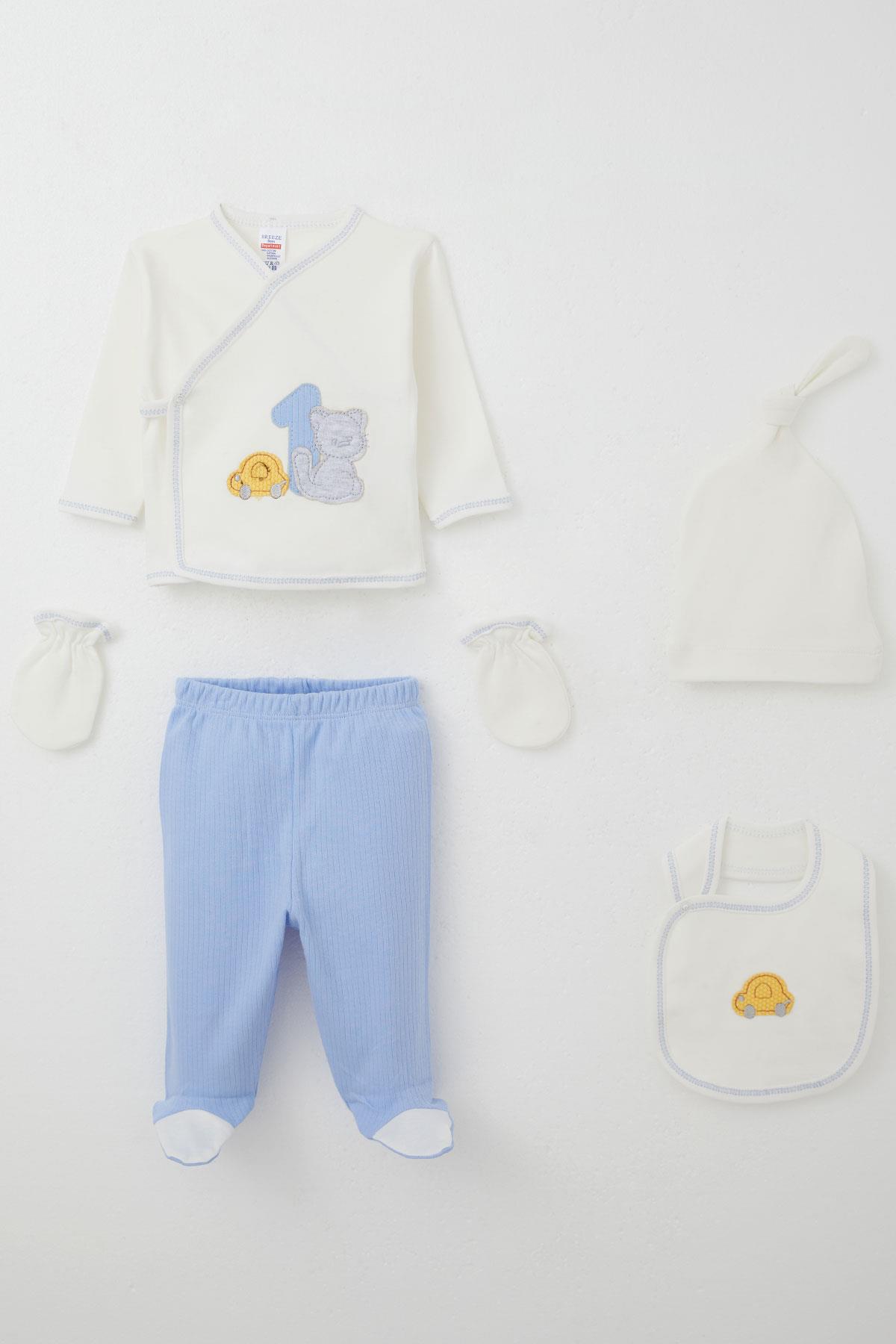 Breeze Erkek Bebek Hastane Çıkışı 5 li Patinin Araba Macerası Beyaz (0-3 Ay)