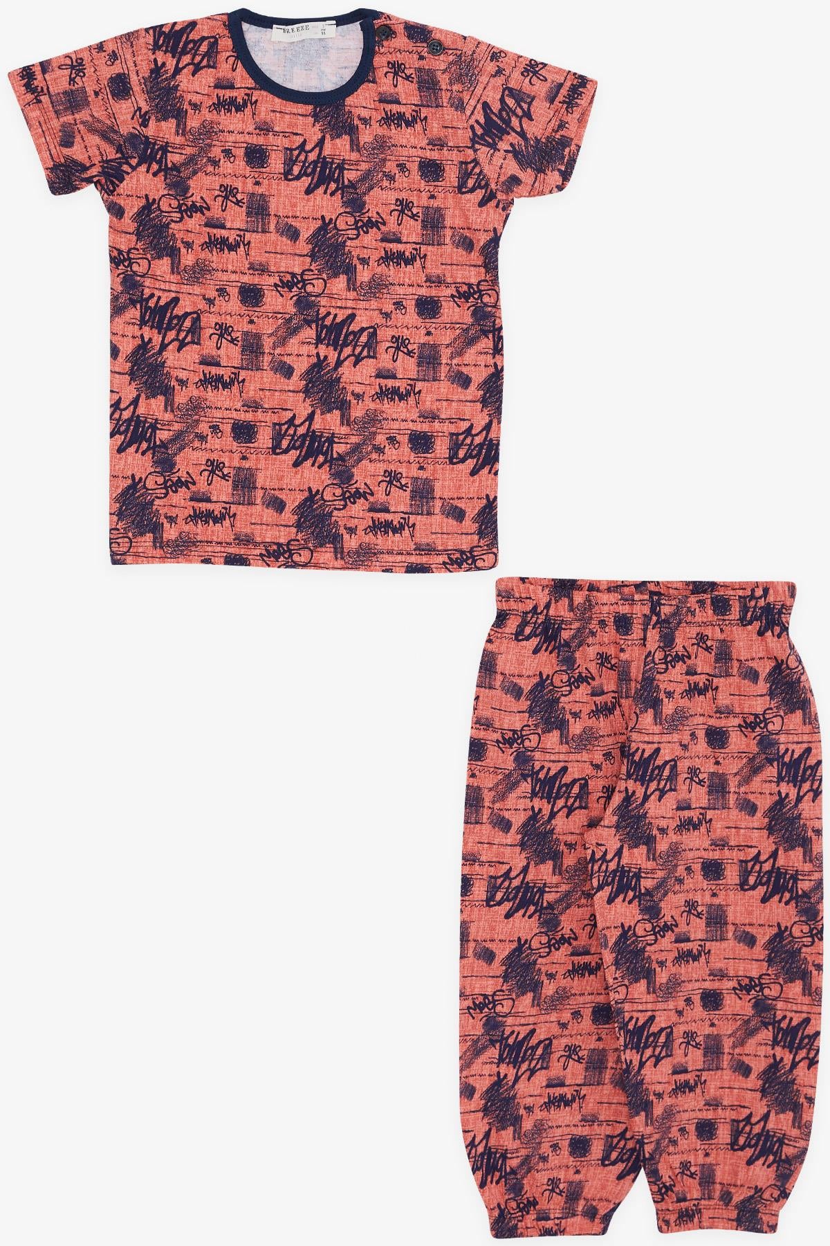 Breeze Erkek Bebek Kısa Kollu Pijama Takımı Karışık Desenli Turuncu (9 Ay-3 Yaş)