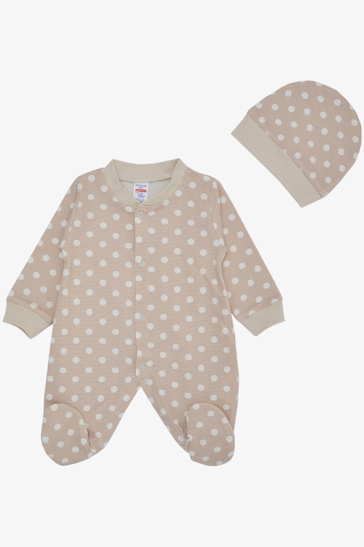 Breeze Erkek Bebek Patikli Tulum Çizgili Puantiye Desenli Bej (0-6 Ay)