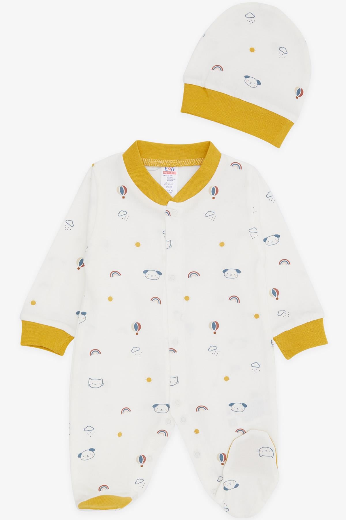 Breeze Erkek Bebek Patikli Tulum Gökyüzü Temalı Hayvancık Desenli Ekru (0-6 Ay)