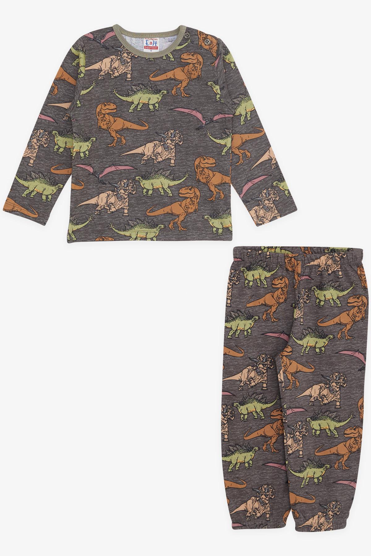 Breeze Erkek Bebek Pijama Takımı Dinozor Desenli Antrasit (9 Ay-3 Yaş)