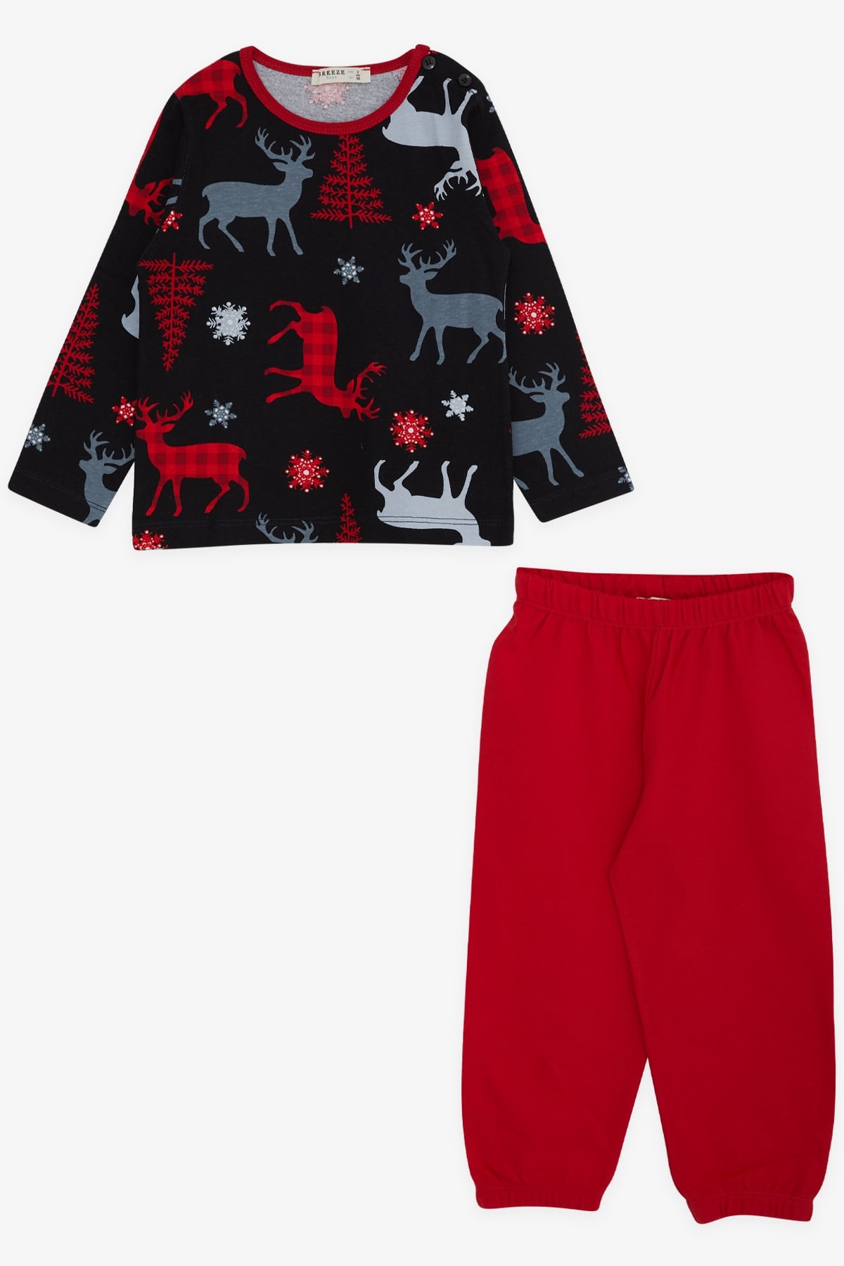 Breeze Erkek Bebek Pijama Takımı Geyik Desenli Siyah (9 Ay-3 Yaş)
