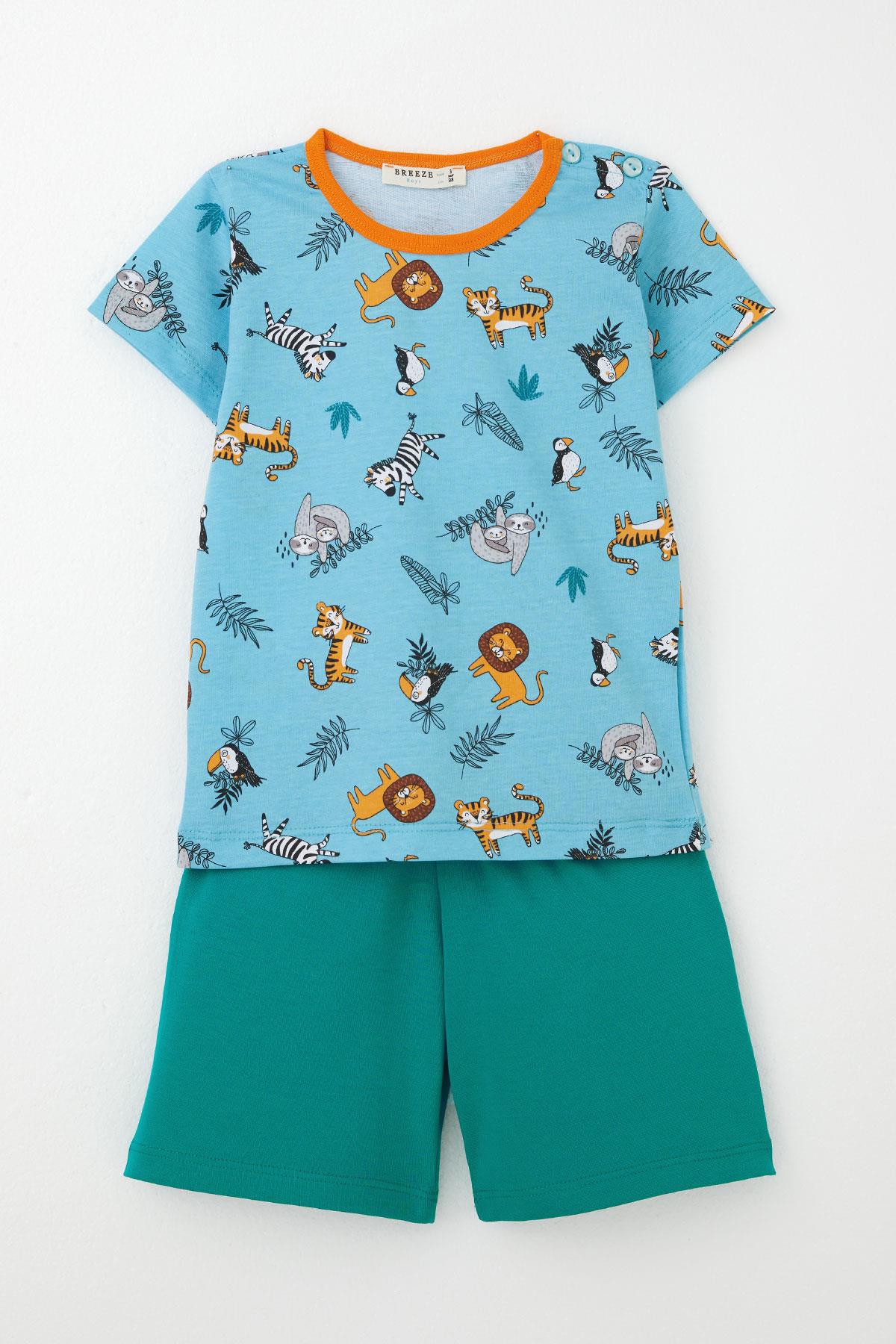 Breeze Erkek Bebek Pijama Takımı Hayvanlar Alemi Temalı Bebe Mavisi (9 Ay-3 Yaş)